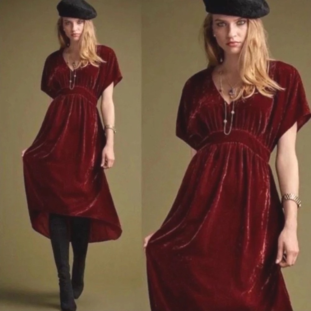 Cabi Tribute Velvet Midi Dress Burgundy Flutter‎ Slv Whimsigoth Boho Christmas S